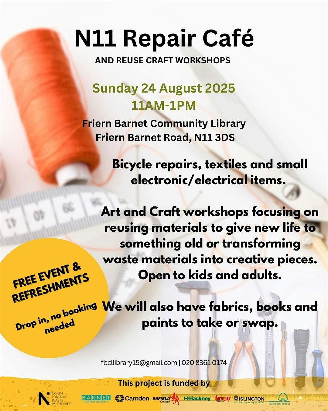 Friern Barnet Repair Cafe and reuse workshops, 24 August | Event in London | AllEvents
