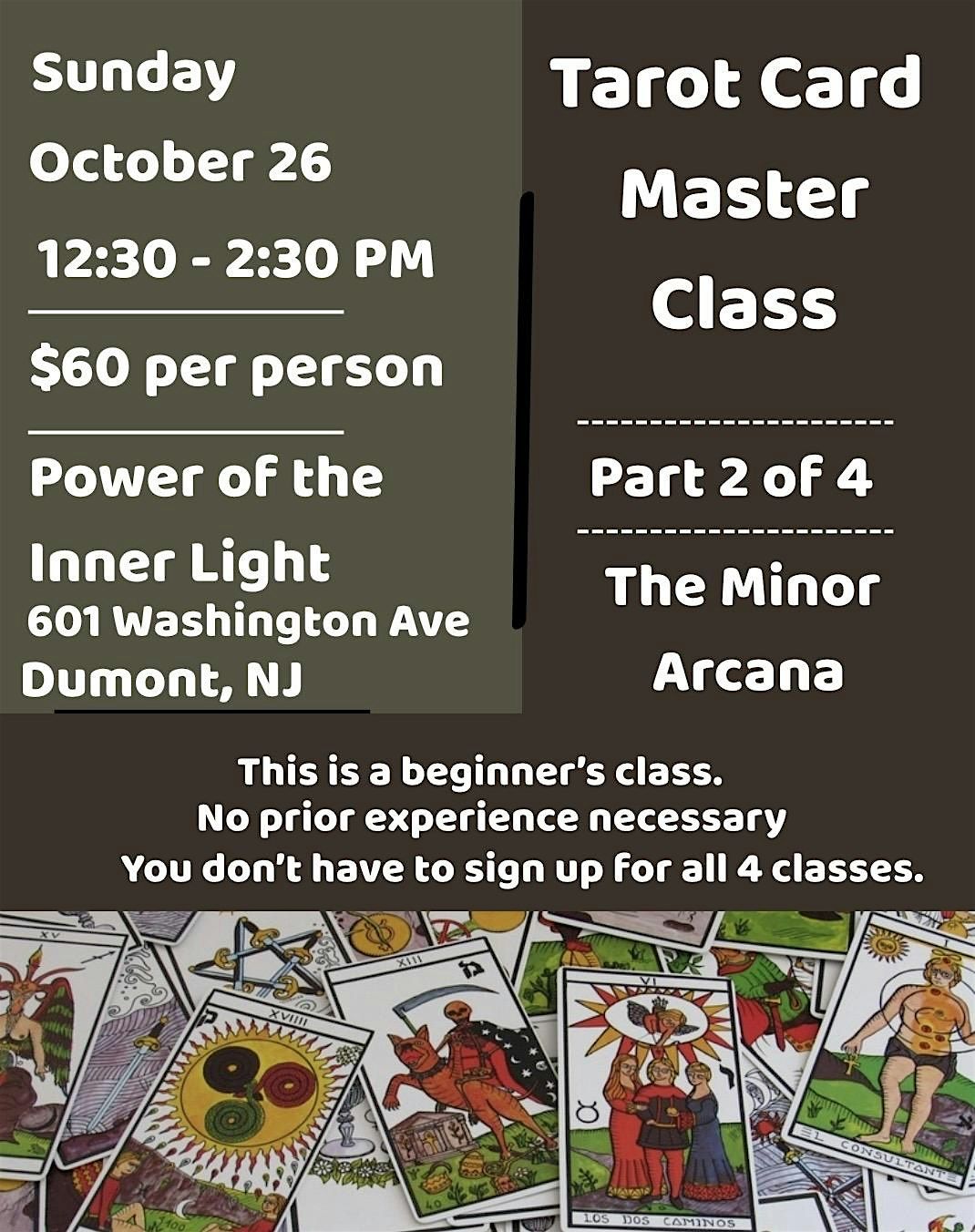 Tarot Master Class - Part 2 of 4, 26 October | Event in Dumont | AllEvents