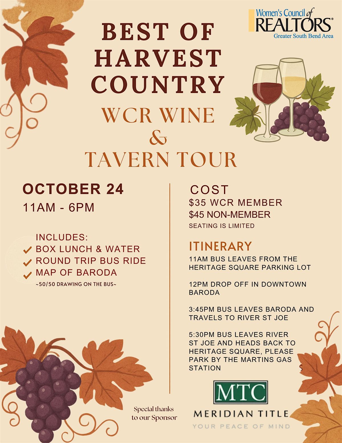 WCR Wine and Tavern Tour, 24 October | Event in Granger | AllEvents