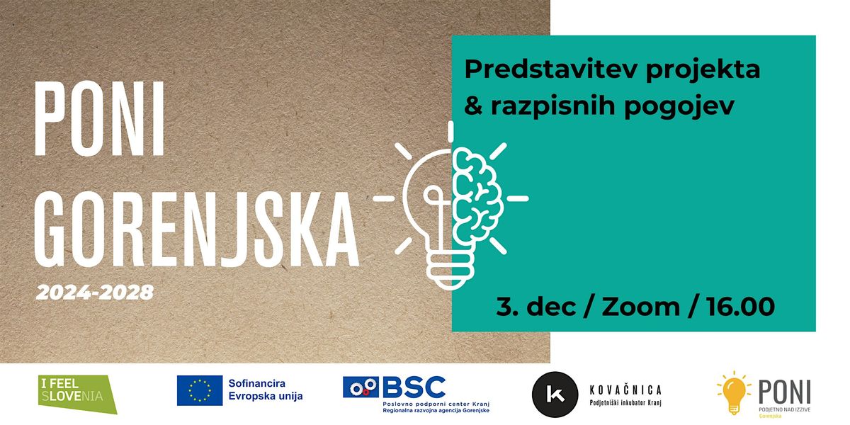 PONI GORENJSKA_2024-2028: Predstavitev projekta, 3 December | Event in Kranj | AllEvents
