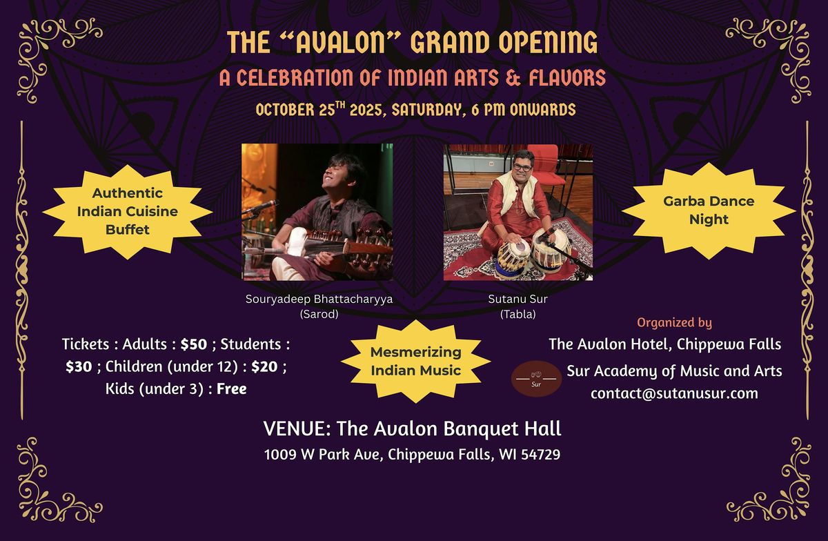 The "Avalon" Grand Opening : A Celebration of Indian Arts & Flavors, 25 October | Event in Chippewa Falls