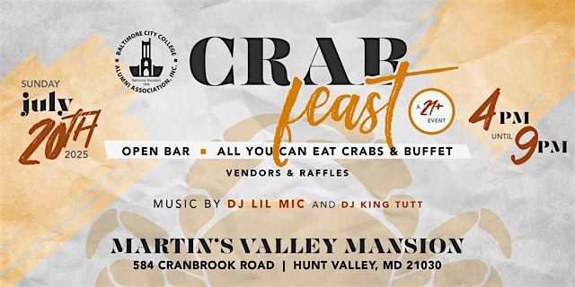 Baltimore City College Alumni Association 2025 Annual Crab Feast, 20 July | Event in Cockeysville | AllEvents