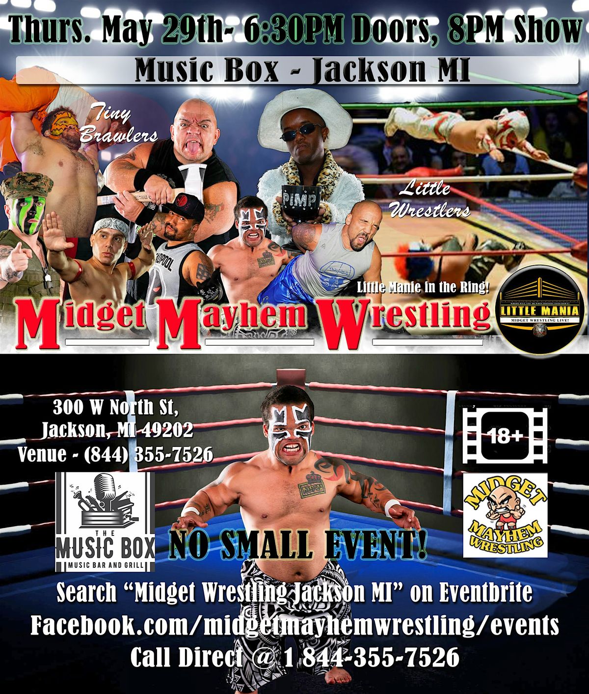Midget Mayhem Little Mania Wrestling LIVE! Jackson Michigan (18+), 29 May | Event in Jackson | AllEvents