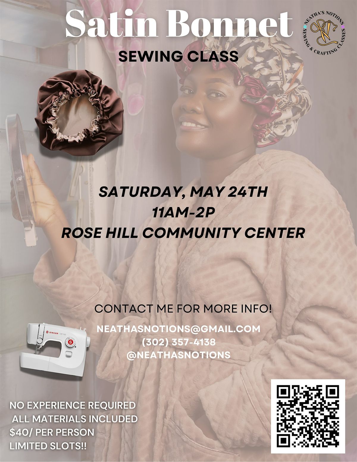 Satin Bonnet Sewing Class, 24 May | Event in New Castle | AllEvents