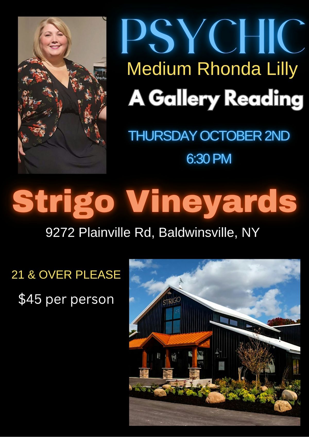Psychic Medium Rhonda Lilly at Strigo Vineyards, 2 October | Event in Baldwinsville | AllEvents