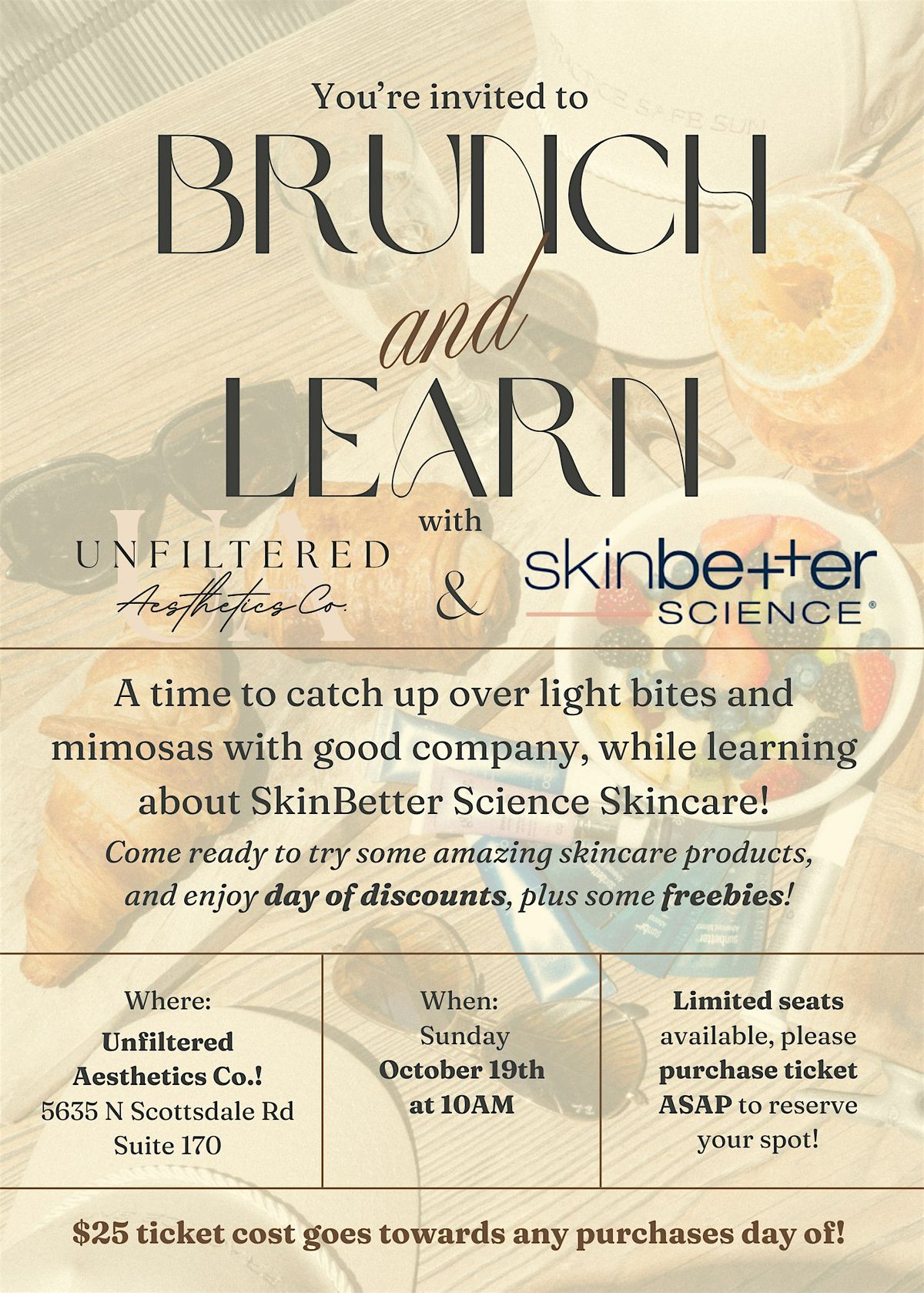 Brunch and Learn with Unfiltered Aesthetics Co. and SkinBetter Science!, 19 October | Event in Scottsdale