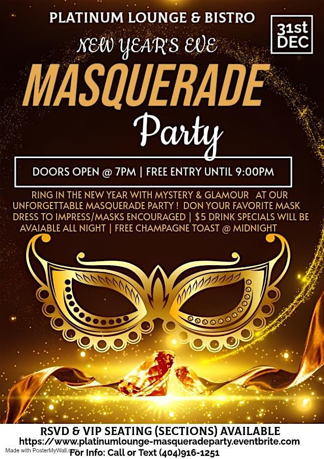 New Year's Eve Masquerade Party, 31 December | Event in Lithonia | AllEvents