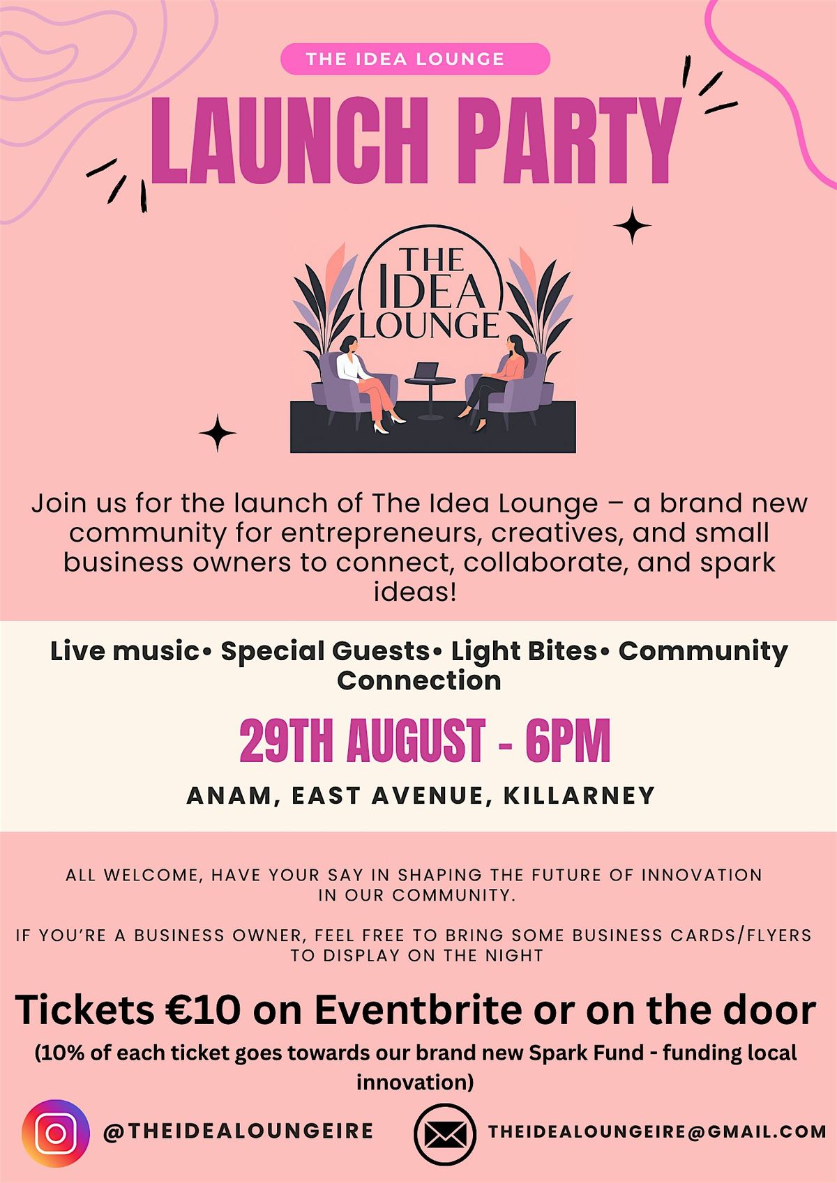 The Idea Lounge Killarney - Launch Party, 29 August | Event in Killarney | AllEvents