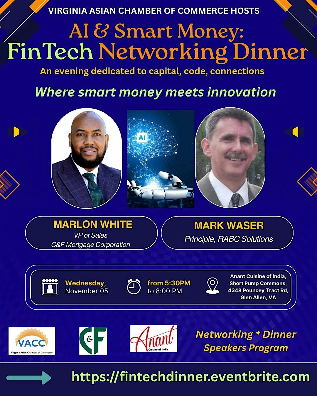 AI & Smart Money:  FinTech Networking Dinner, 5 November | Event in Glen Allen | AllEvents