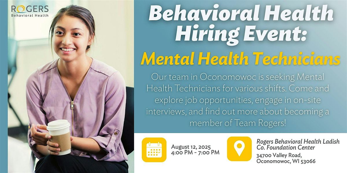 Rogers Behavioral Health Hiring Event: Mental Health Technicians, 12 August | Event in Oconomowoc | AllEvents