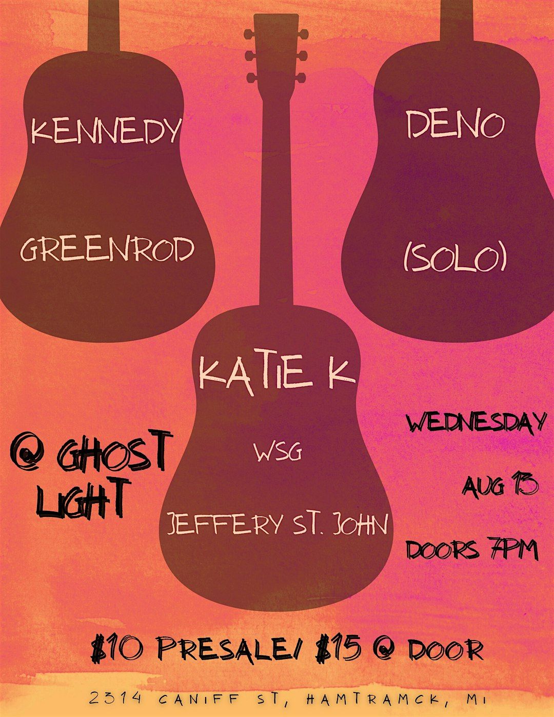 Katie K, Wsg ~ Jeffery St. John, Kennedy Greenrod, & Deno @ Ghost Light, 13 August | Event in Hamtramck