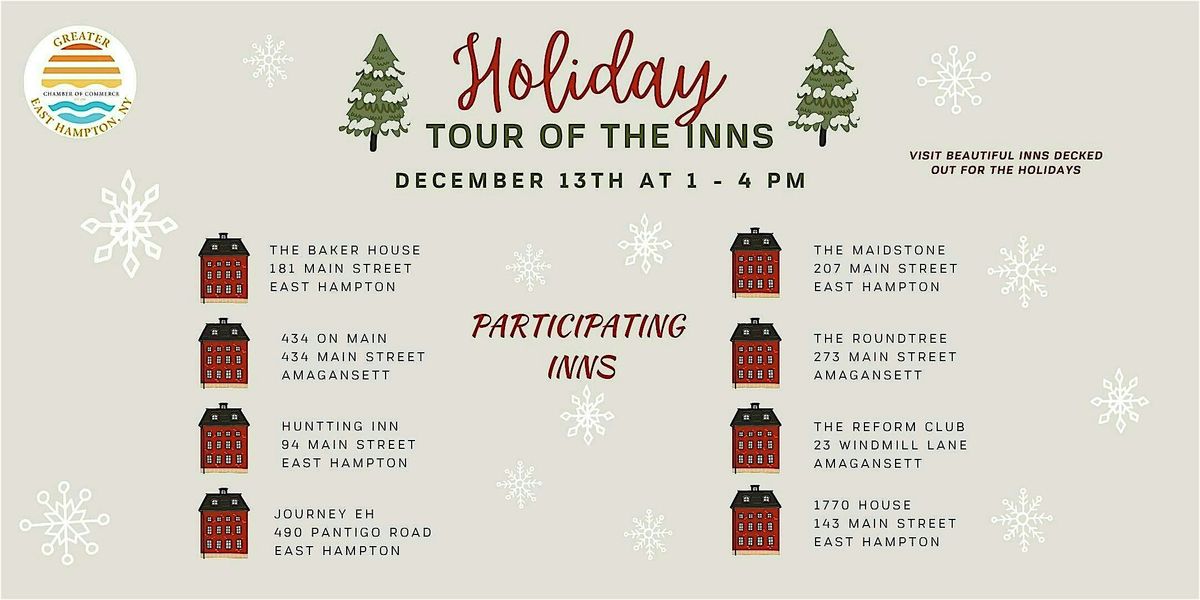 The Greater East Hampton Chamber of Commerce’s Holiday Tour of the Inns, 13 December | Event in East Hampton