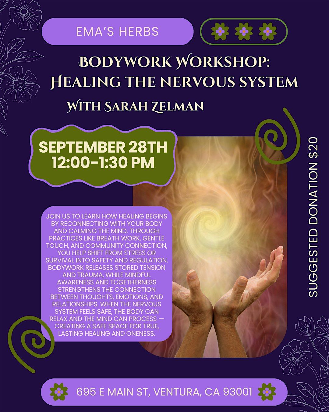 Bodywork Workshop: Healing the Nervous System with Sarah Zelman, 28 September | Event in Ventura | AllEvents