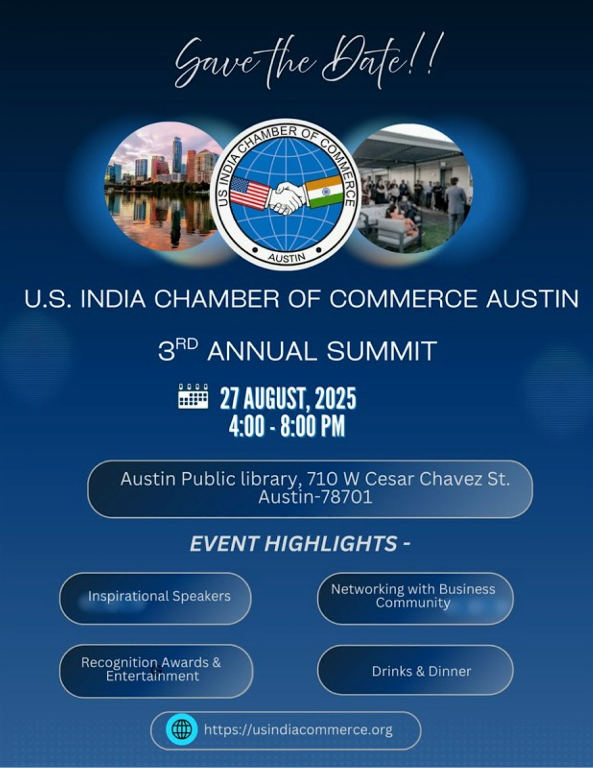 3rd Annual Summit:  Celebration with US India Chamber of Commerce Austin, 27 August | Event in Austin | AllEvents