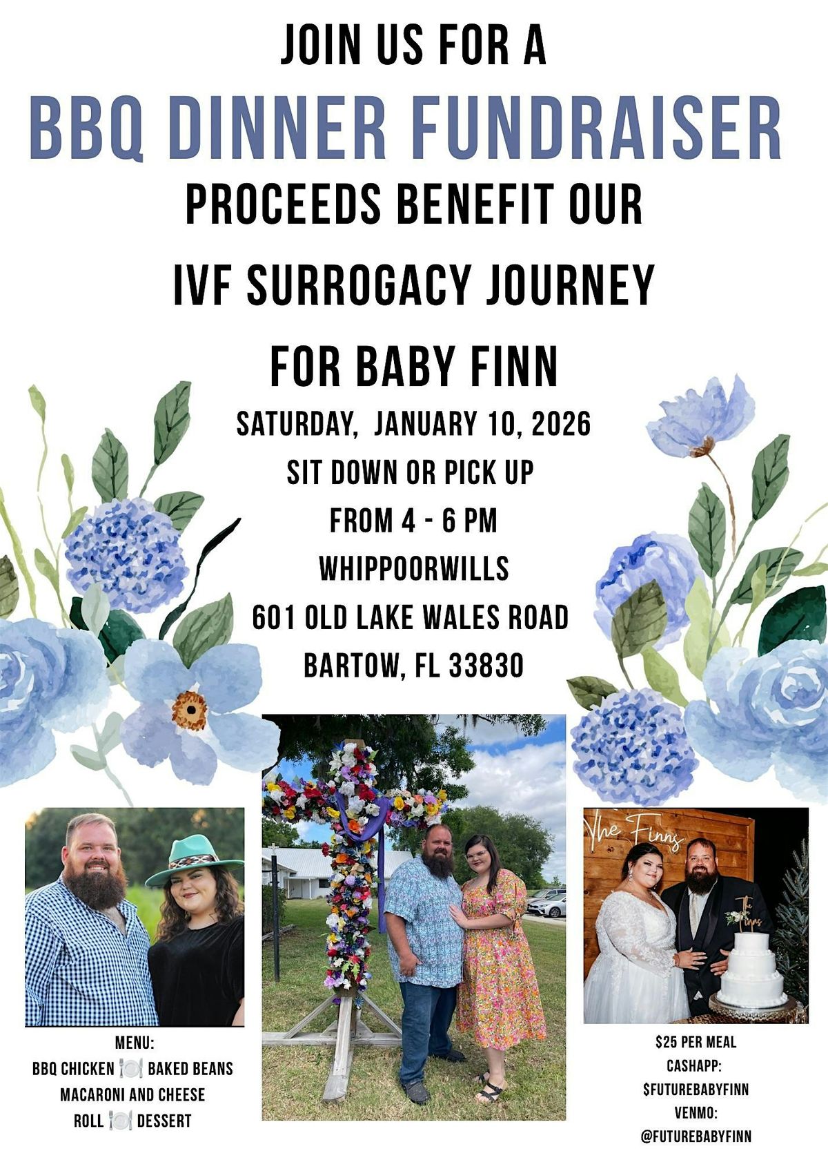 BBQ Dinner Fundraiser For Future Baby Finn, 10 January | Event in Bartow | AllEvents