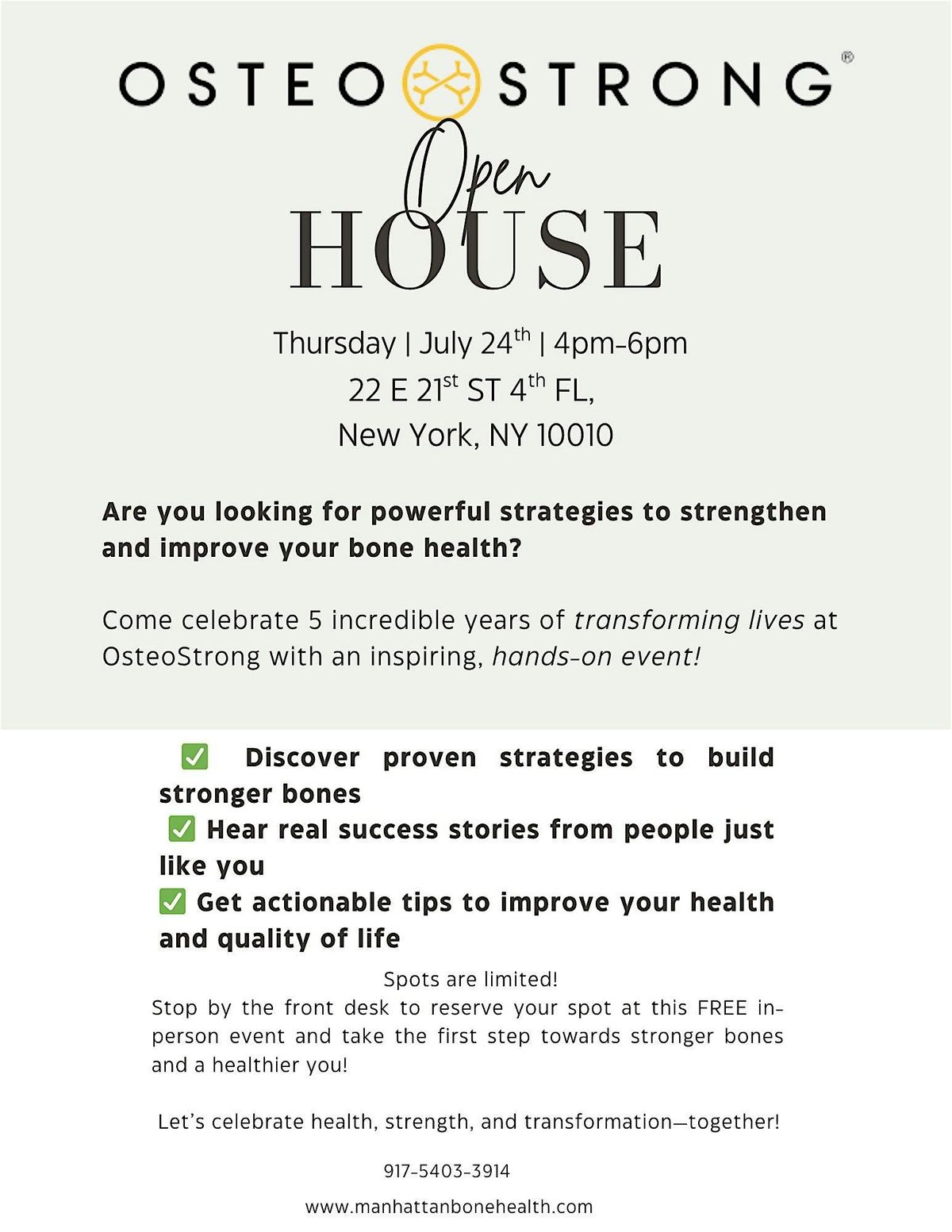 OsteoStrong NYC Flatiron Open House (Free Wellness Demos!), 24 July | Event in New York | AllEvents