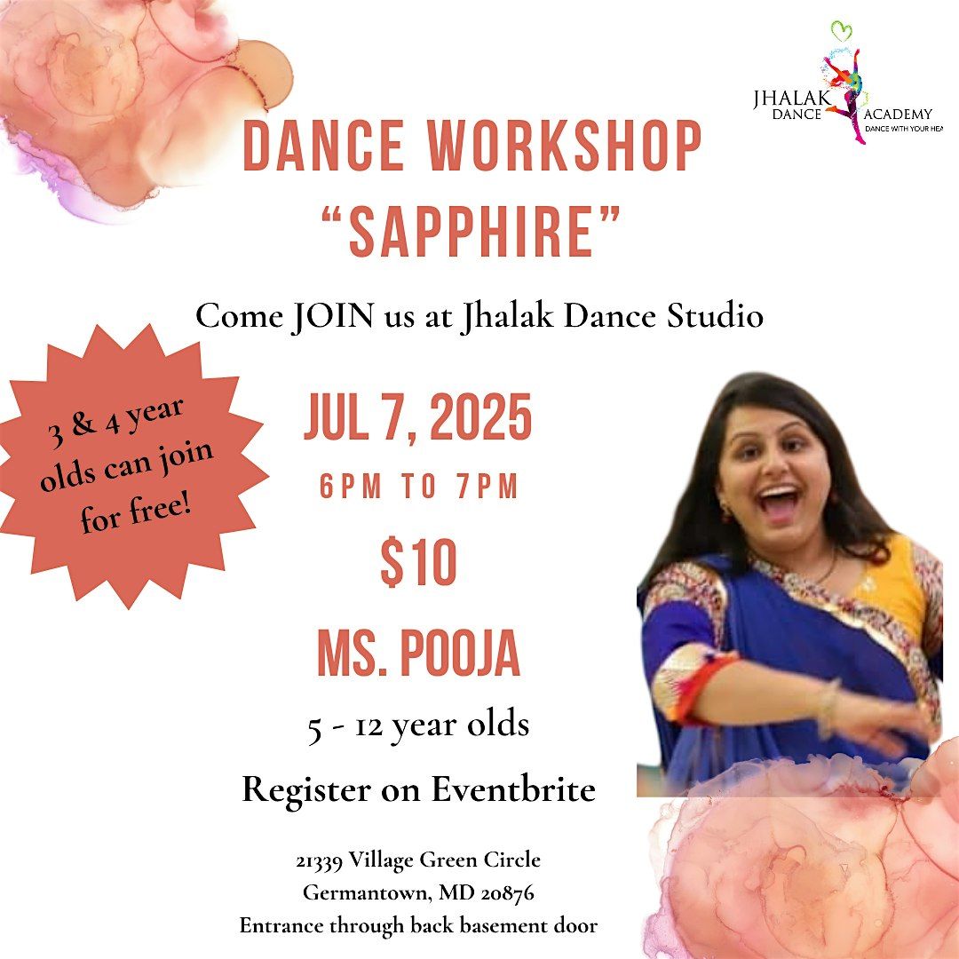 "Sapphire" Dance Workshop with Ms. Pooja, 7 July | Event in Germantown | AllEvents