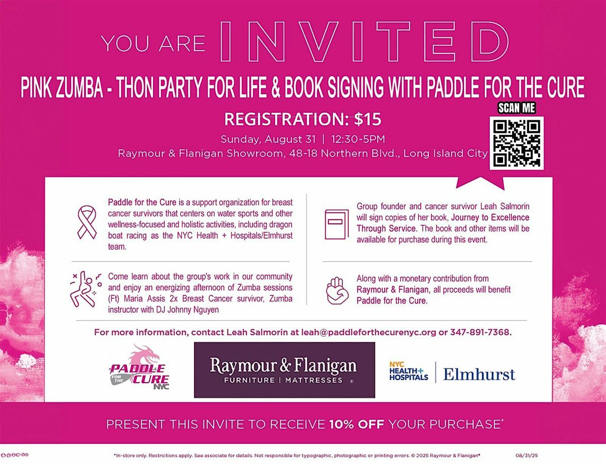 Pink Zumba‑Thon Party for Life & Book Signing with Paddle for the Cure!, 31 August | Event in Queens