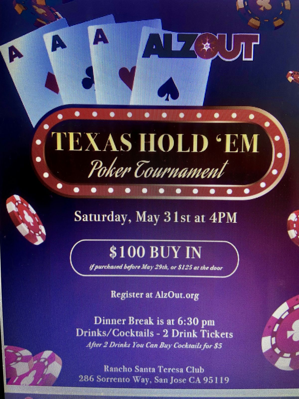 AlzOut Charity Poker Tournament, 31 May | Event in San Jose | AllEvents