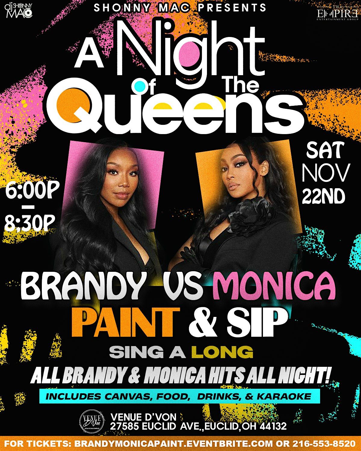 Brandy Vs Monica Paint & Sip Karaoke, 22 November | Event in Euclid | AllEvents