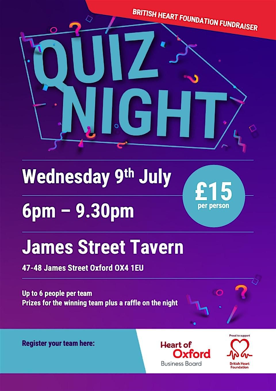 Fundraising Quiz Night For the British Heart Foundation, 9 July | Event in Oxford | AllEvents