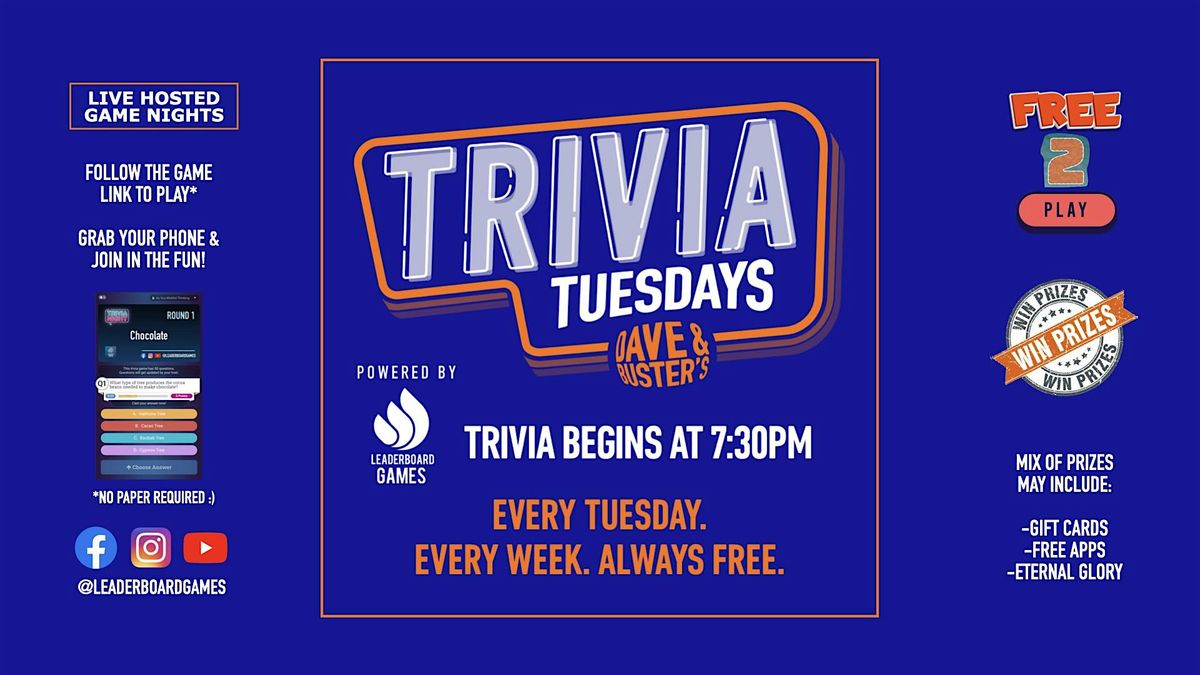Trivia Night | Dave & Buster's South Austin TX - TUE 730p @LeaderboardGames | Event in Austin | AllEvents