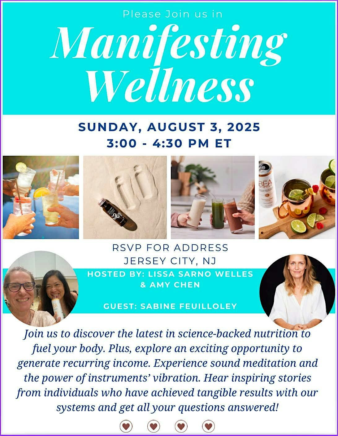 MANIFESTING WELLNESS: Sound Meditation,Tasting Party & Opp'ty Mtg 8.3.25, 3 August | Event in Jersey City