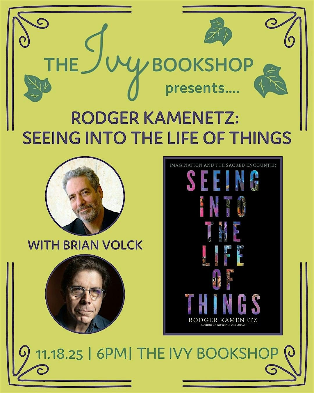 Rodger Kamenetz: SEEING INTO THE LIFE OF THINGS (with Brian Volck), 18 November | Event in Baltimore | AllEvents