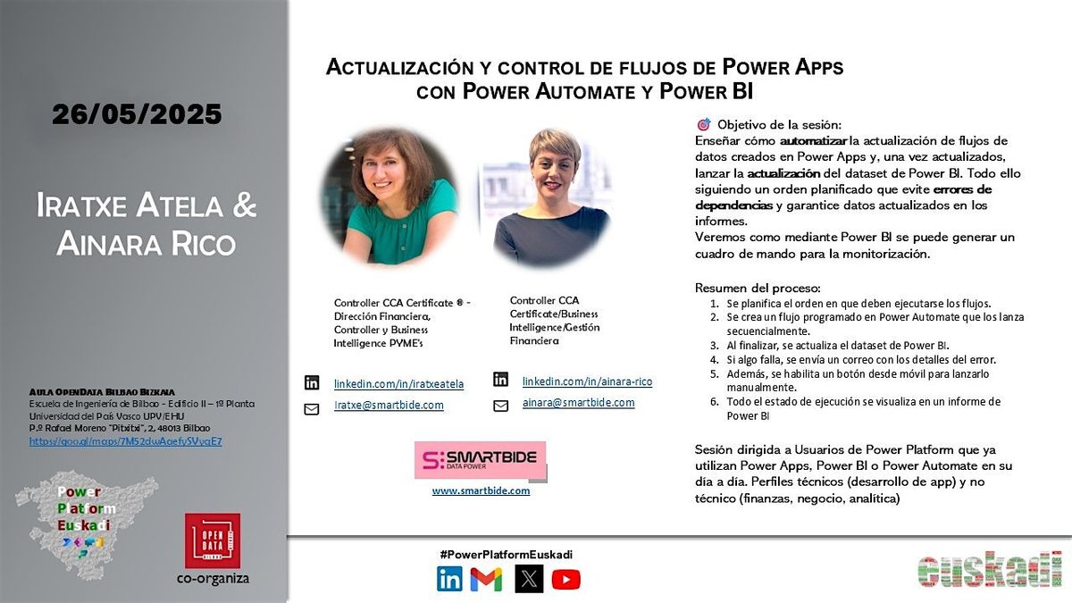 Actualización y control de flujos de Power Apps con P. Automate y Power BI, 26 May | Event in Bilbao | AllEvents