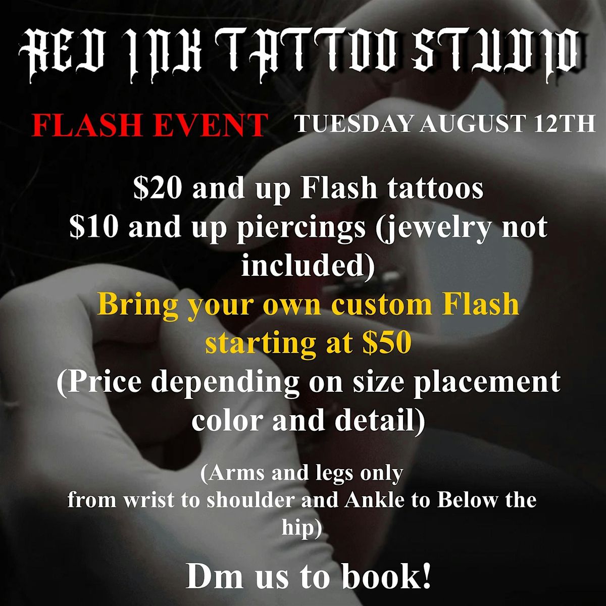 FLASH $20 AND UP TATTOOS AND $10 AND UP PIERCINGS AUGUST 12TH, 12 August | Event in New York | AllEvents