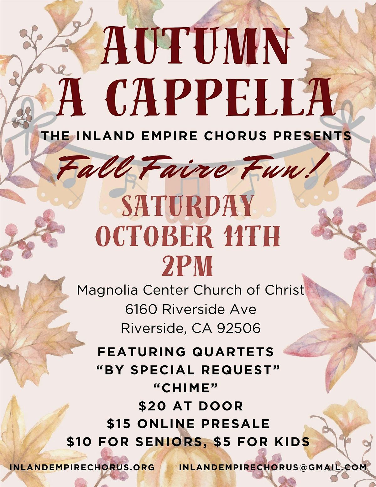 Autumn A Cappella!, 11 October | Event in Riverside | AllEvents