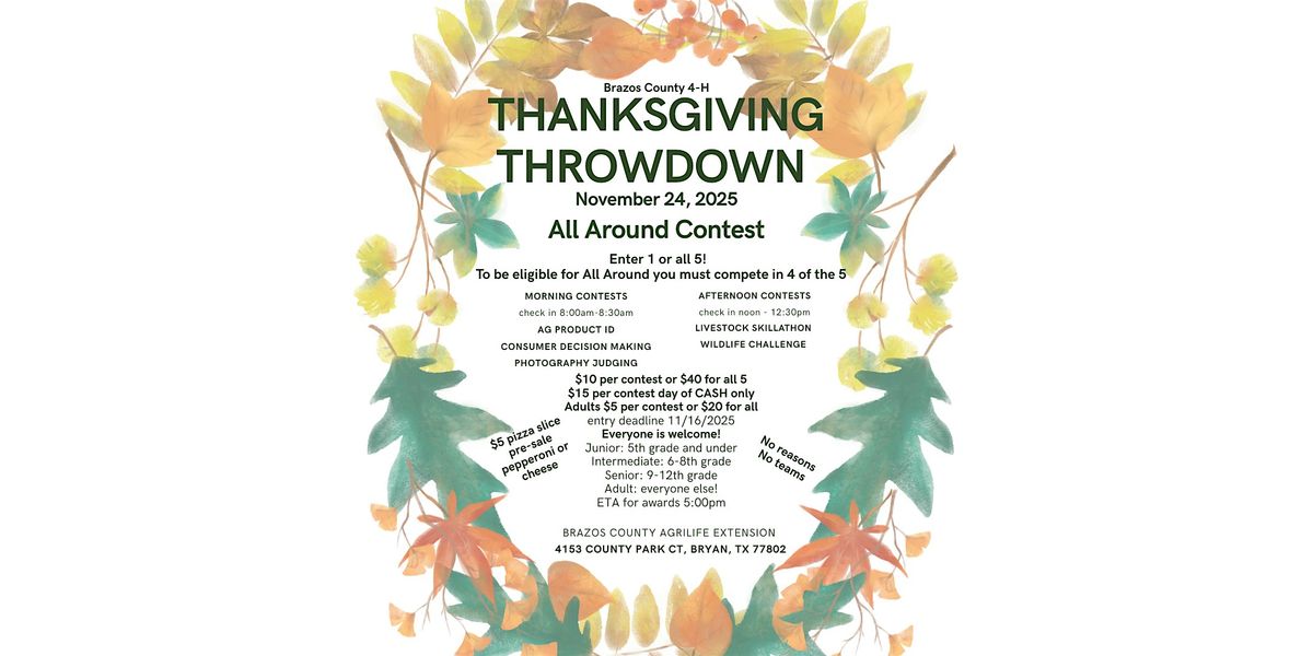Brazos County 4-H Thanksgiving Throwdown, 24 November | Event in Bryan | AllEvents