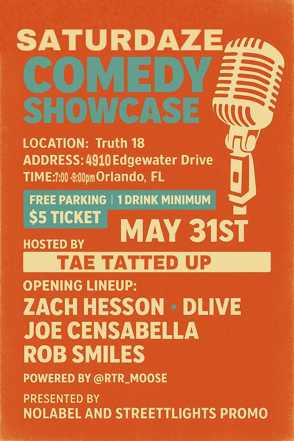 SATURDAZE COMEDY SHOWCASE, 31 May | Event in Orlando | AllEvents