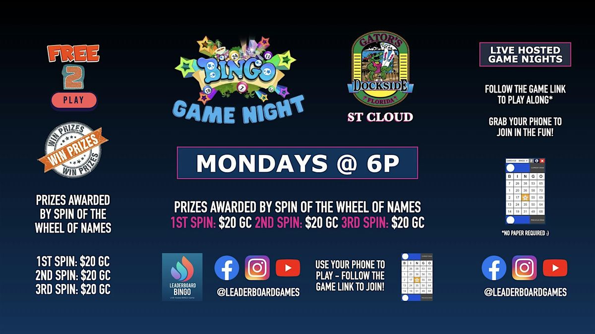 BINGO Game Night | Gator's Dockside - St Cloud FL MON 6p @LeaderboardGames | Event in St. Cloud | AllEvents