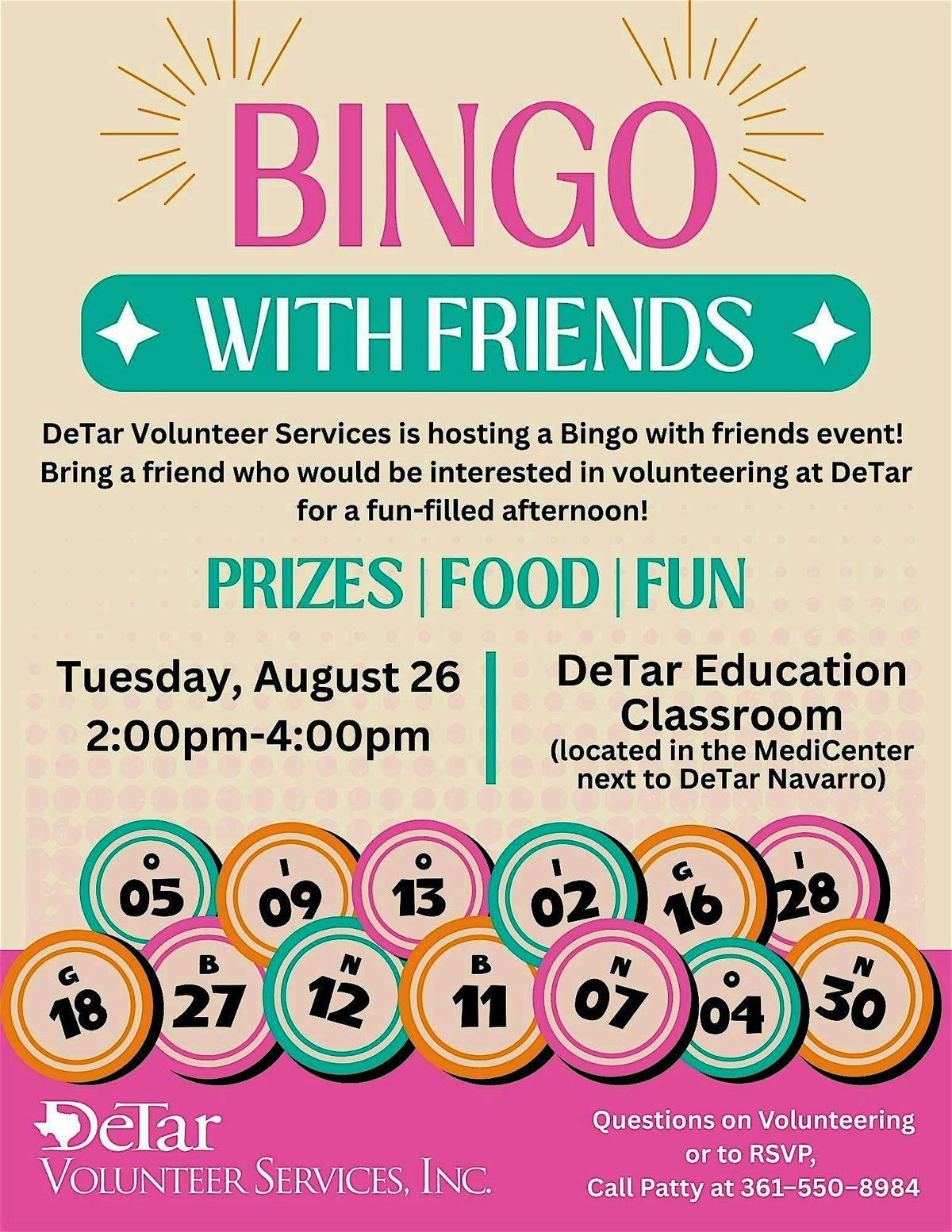 Bingo with Friends Presented by DeTar Volunteer Services, 26 August | Event in Victoria | AllEvents