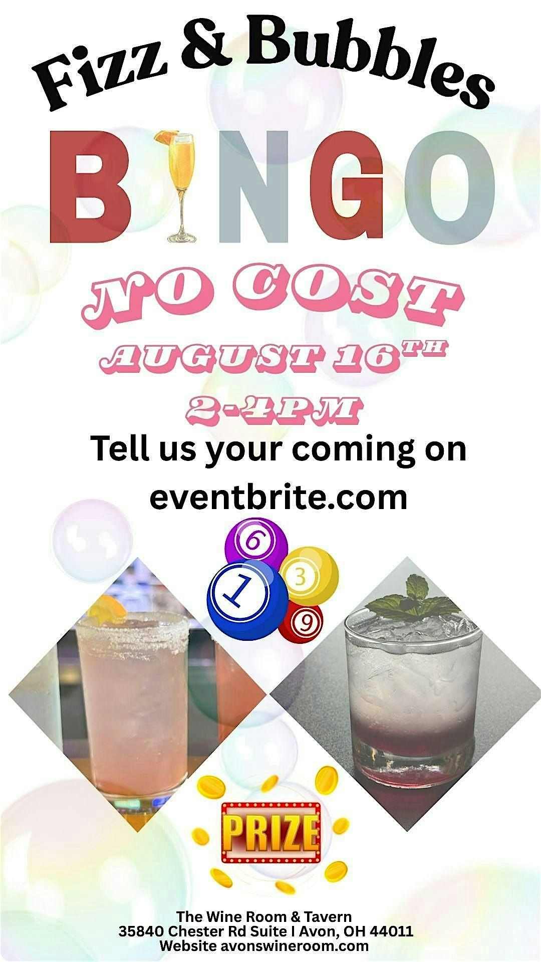 Fizz & Bubble Bingo  August at The Wine Room & Tavern Avon, 16 August | Event in Avon | AllEvents