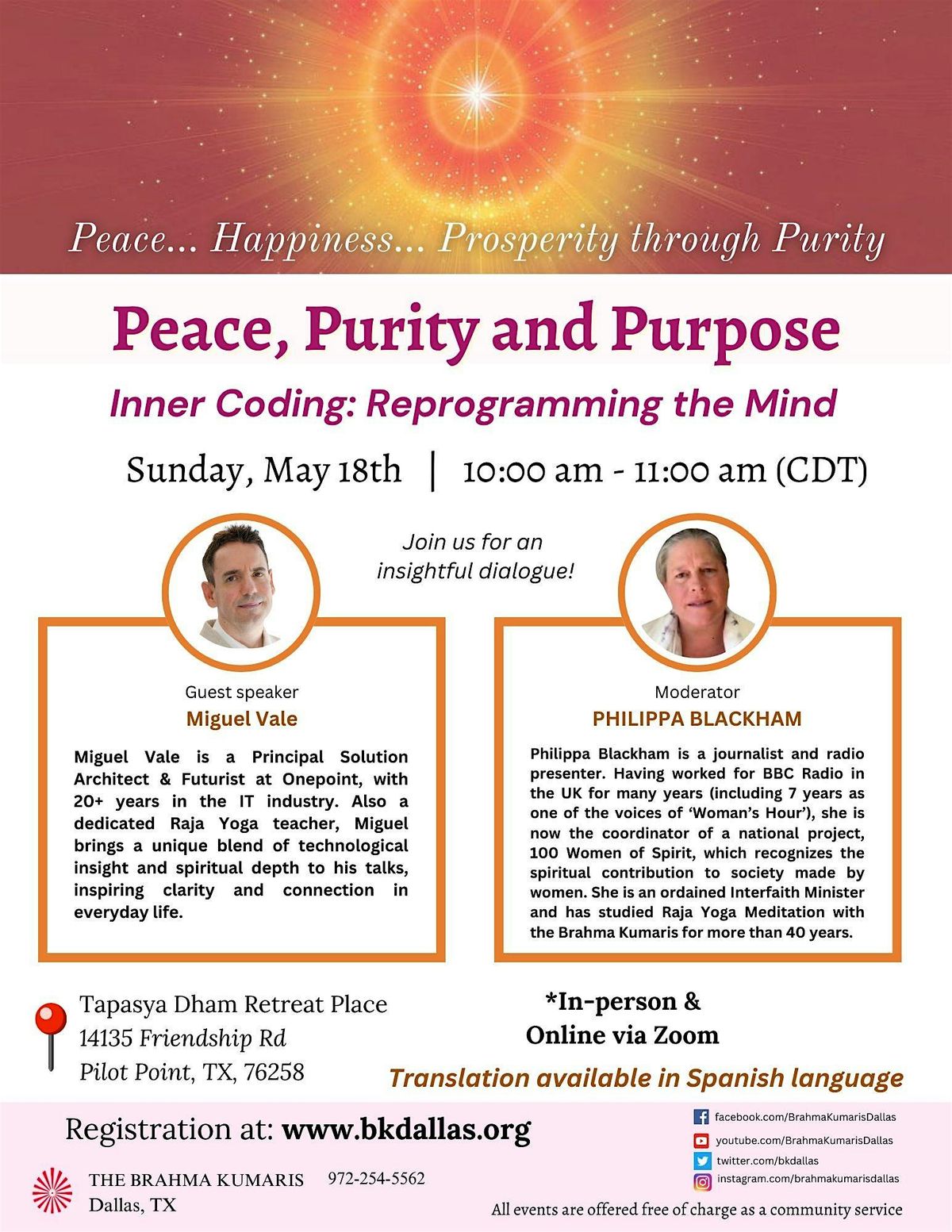 Peace, Purity and Purpose, 18 May | Event in Pilot Point | AllEvents