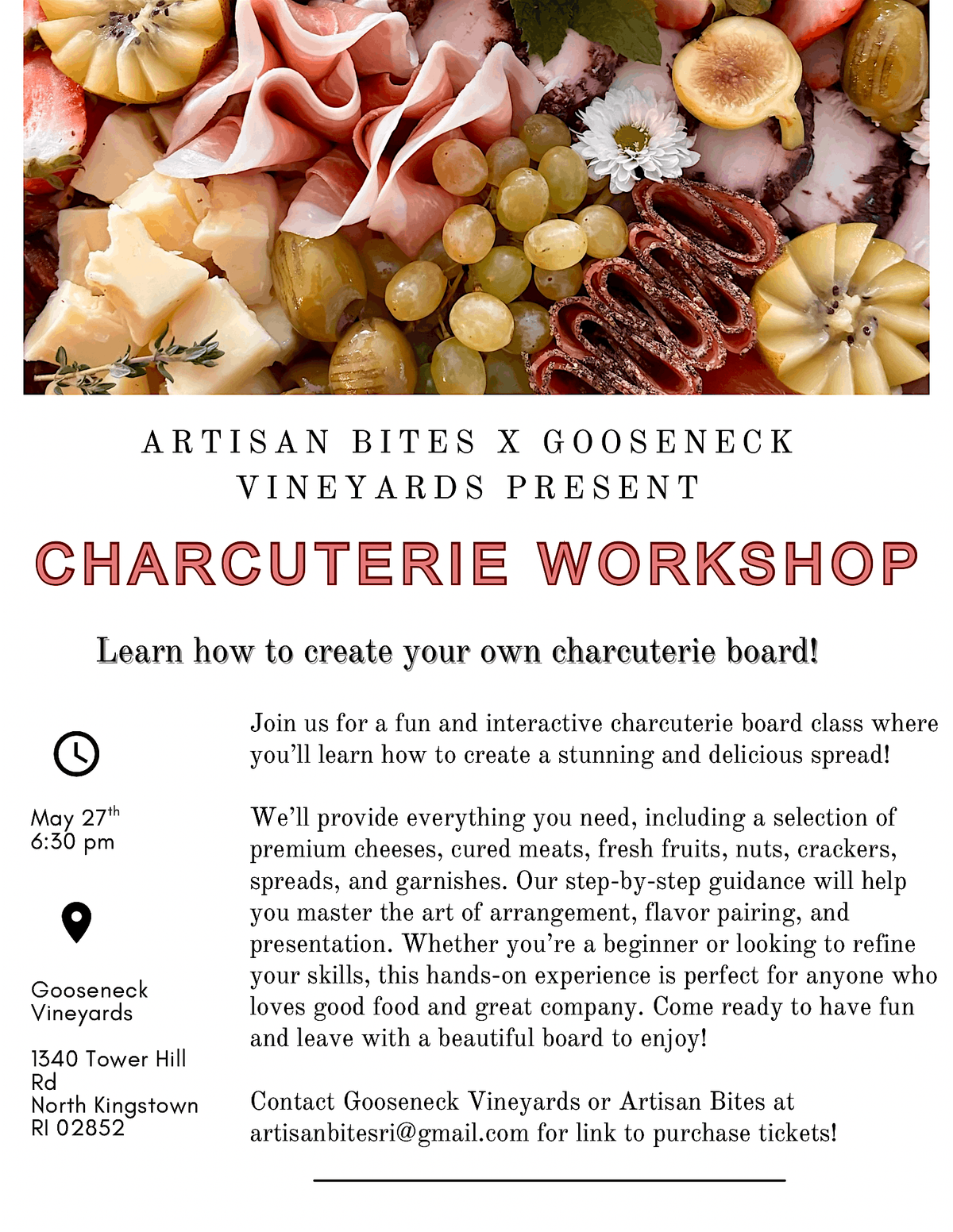 Charcuterie Workshop Artisan Bites X Gooseneck Vineyards, 27 May | Event in North Kingstown | AllEvents
