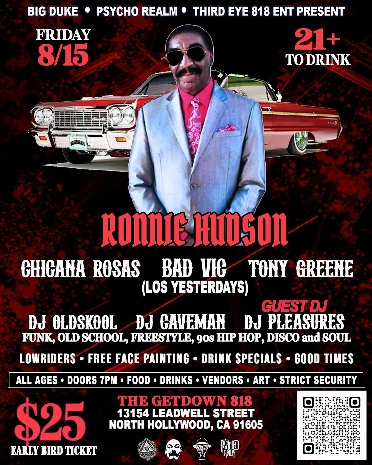RONNIE HUDSON + BAD VIC + CHICANA ROSAS LIVE + THE GETDOWN 818 - ALL AGES, 22 August | Event in North Hollywood
