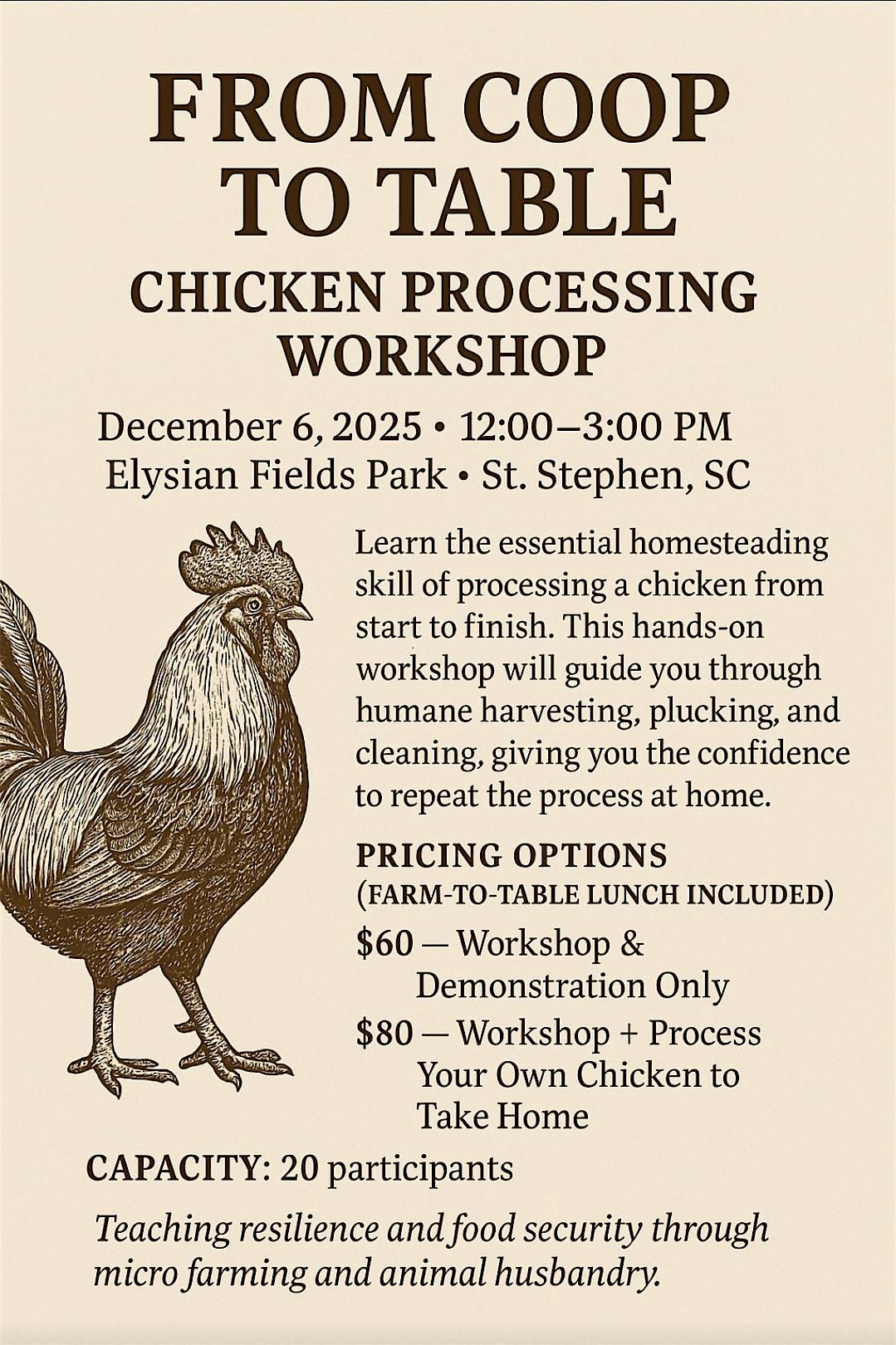 Chicken Processing Workshop and Lunch, 6 December | Event in St Stephen | AllEvents