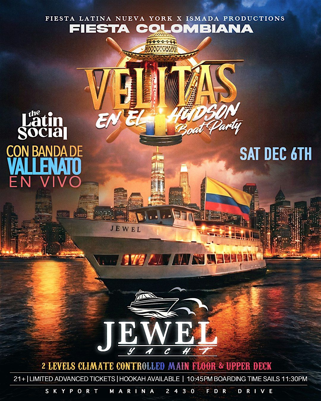 Velitas en el Hudson – Fiesta Colombiana Boat Party NYC 2025, 6 December | Event in New York | AllEvents