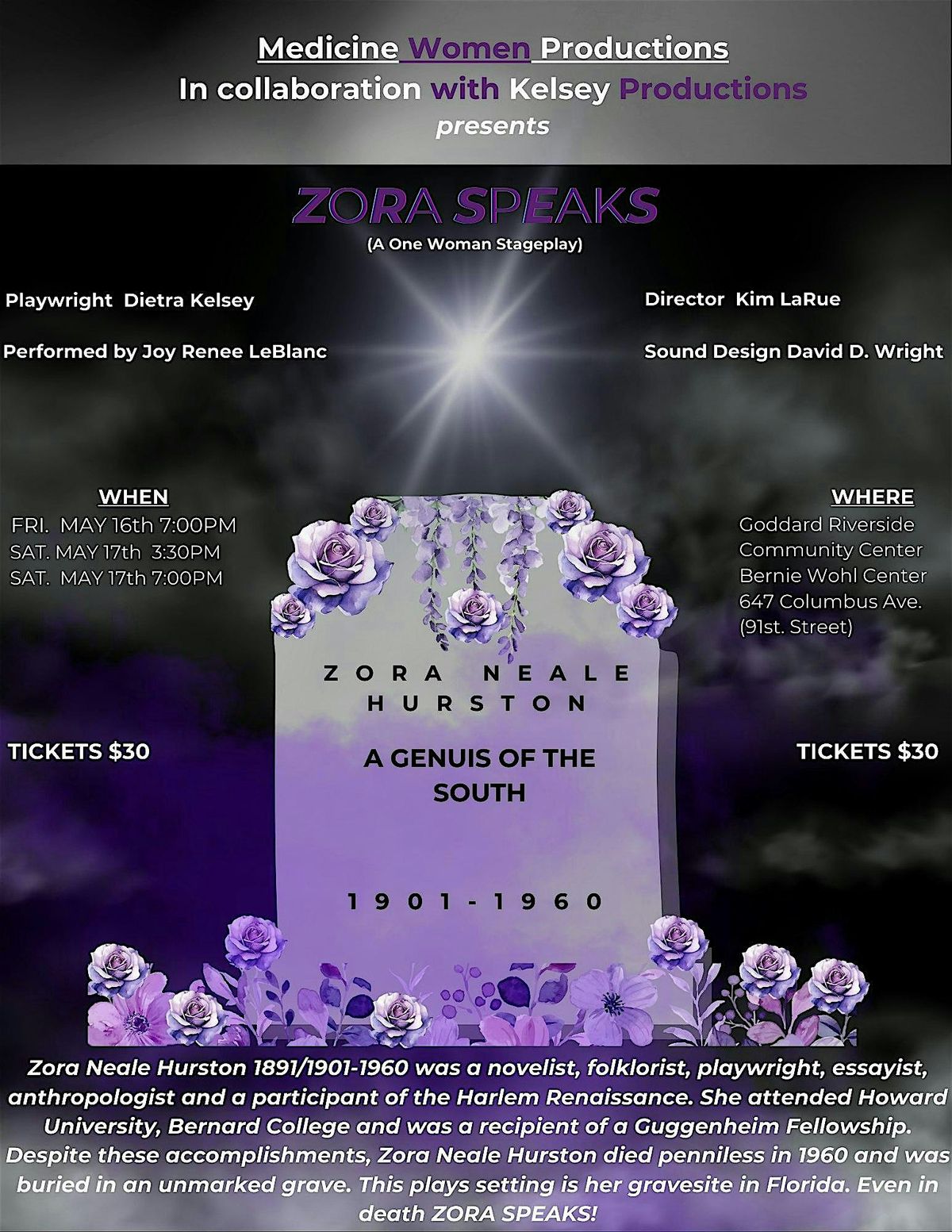 "Zora Speaks" A One Woman Stage Play, 16 May | Event in New York | AllEvents
