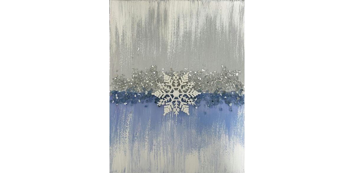 FROZEN Crushed Glass Abstract Canvas Snowflake Paint & Sip Art Class Akron