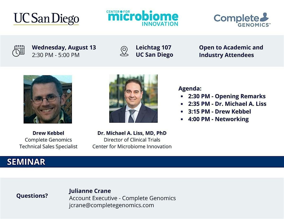 Seminar:  Genomics in Cancer and Microbiome Research - Dr. Liss & Guests, 13 August | Event in San Diego