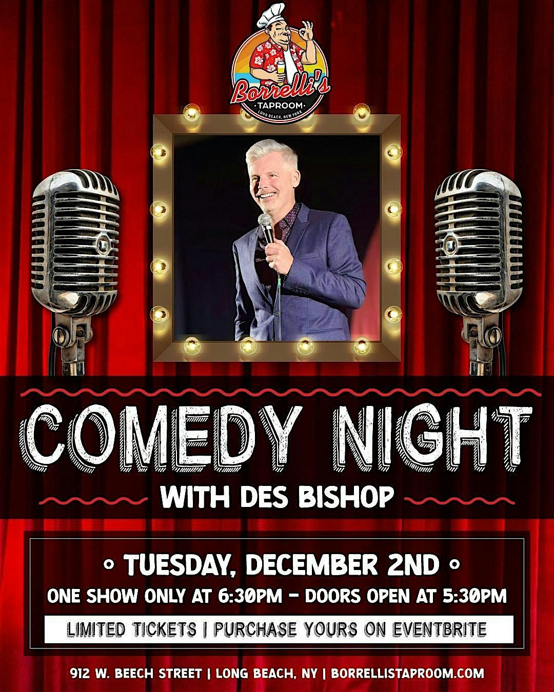 Comedy Night with Des Bishop @ Borrelli's Taproom 9pm show, 2 December | Event in Long Beach | AllEvents