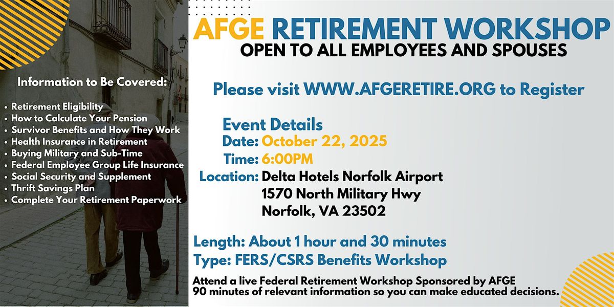 FERS/CSRS Benefits Workshop Norfolk - 10/22/25, 22 October | Event in Norfolk | AllEvents