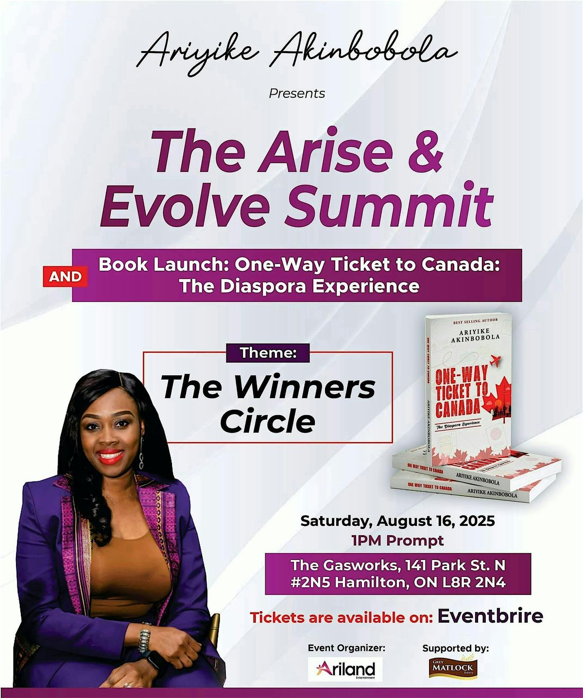The Arise & Evolve Summit + Book Launch: “One-Way Ticket to Canada”, 16 August | Event in Hamilton
