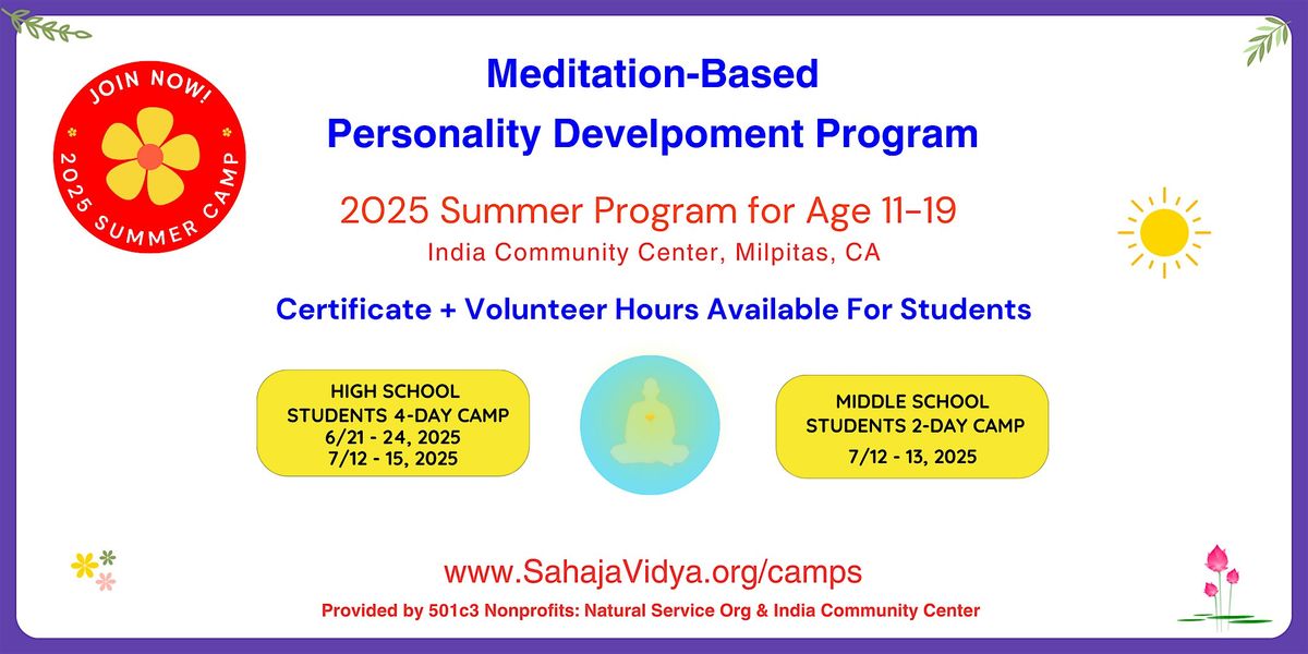 Meditation Based Personality Development Program (Ages 11-19), 21 June | Event in Milpitas | AllEvents