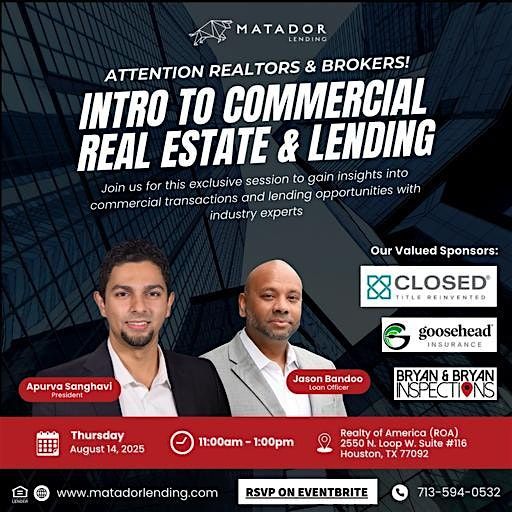 Intro to Commercial Real Estate & Lending, 14 August | Event in Houston | AllEvents