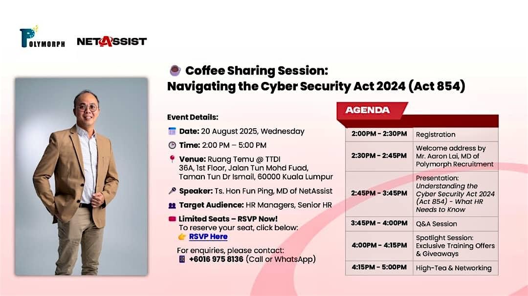 ⚠️ Act 854 & PDPA: Critical Cyber Compliance for HR, 20 August | Event in Kuala Lumpur | AllEvents